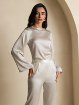 [Light Gray] SilkSilky-AU Long Sleeve Boat Neck Blouse 005