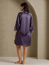 [Purple Gray] SilkSilky-AU 3/4 Sleeve V Neck Nightgown&Dressing Gown Set 002