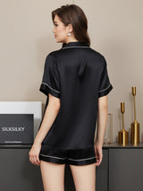 [Black] SilkSilky-AU Short Sleeve Lapel Collar Women's Pyjamas 002