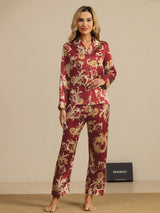 [Wine Dragon] SilkSilky-AU Long Sleeve Lapel Collar Women's Pyjamas 001