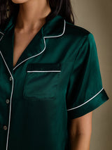 [Dark Green] SilkSilky-AU Short Sleeve Lapel Collar Women's Pyjamas 004