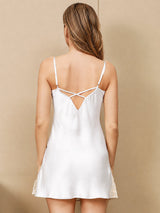 [White] SilkSilky-AU 3/4 Sleeve V Neck Nightgown&Dressing Gown Set 007