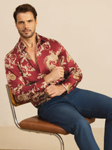 [Wine Dragon] SilkSilky-AU Long Sleeve Lapel Collar Men's Shirt 006