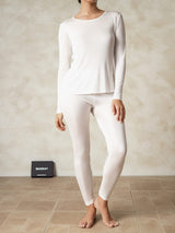 [White] SilkSilky-AU Long Sleeve Round Neck Women's Long Johns 004