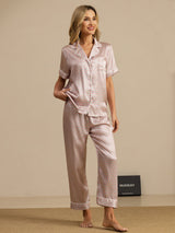 [Pink Heart Geo] SilkSilky-AU Short Sleeve Lapel Collar Women's Pyjamas 006