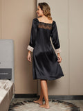 SilkSilky AU Pure Silk Long Sleeve Nightgown Black 002