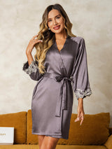 [Purple Gray] SilkSilky-AU 3/4 Sleeve Women's Dressing Gown 001