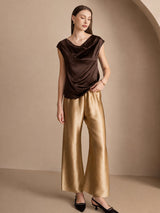 [Bitter Chocolate] SilkSilky-AU Cap Sleeve Cowl Neck Women's T-Shirt 005