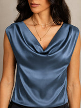 [Real Teal] SilkSilky-AU Cap Sleeve Cowl Neck Women's T-Shirt 004