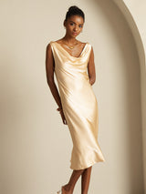 [Champagne] SilkSilky-AU Sleeveless Cowl Neck Dress 007