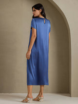 [Real Teal] SilkSilky-AU Short Sleeve Crew Neck Dress 002