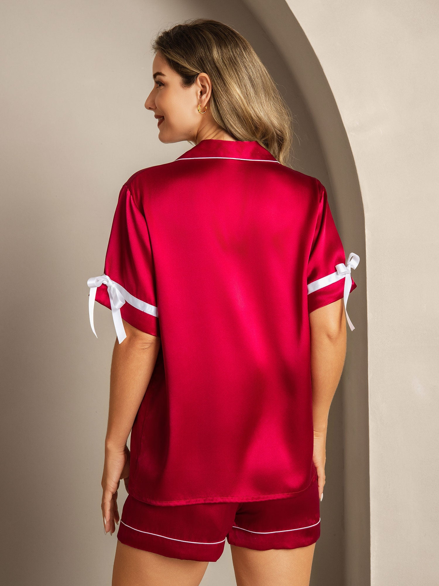 [Wine] SilkSilky-AU Pure Silk Womens Pajamas 002,