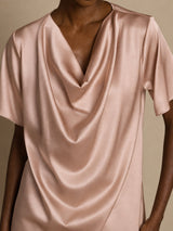 [Tuscany] SilkSilky-AU Short Sleeve Cowl Neck Women's Blouse 003