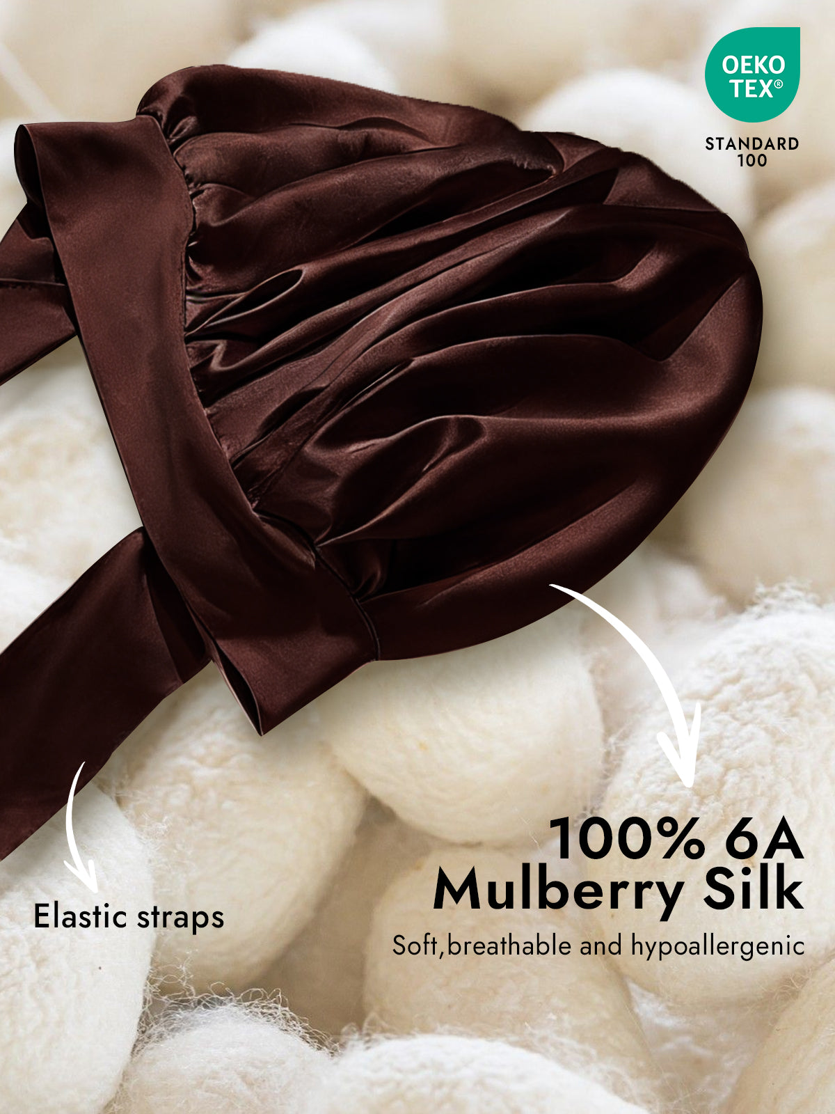 [Coffee] SilkSilky-AU Pure Silk Sleep Cap 002