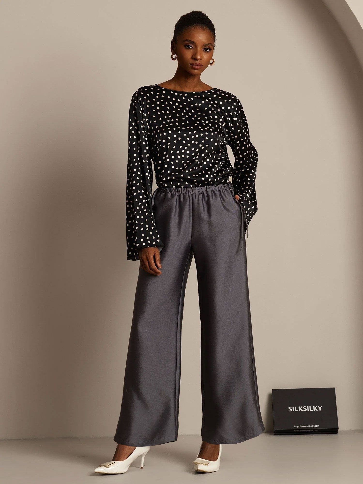 [Gray] SilkSilky-AU 32Momme Wool Womens Pants 003,