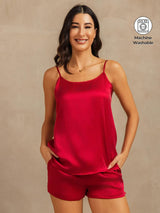 [Wine] SilkSilky-AU 19Momme Machine-Washable Silk Sleeveless Round Neck Camisole Set 001