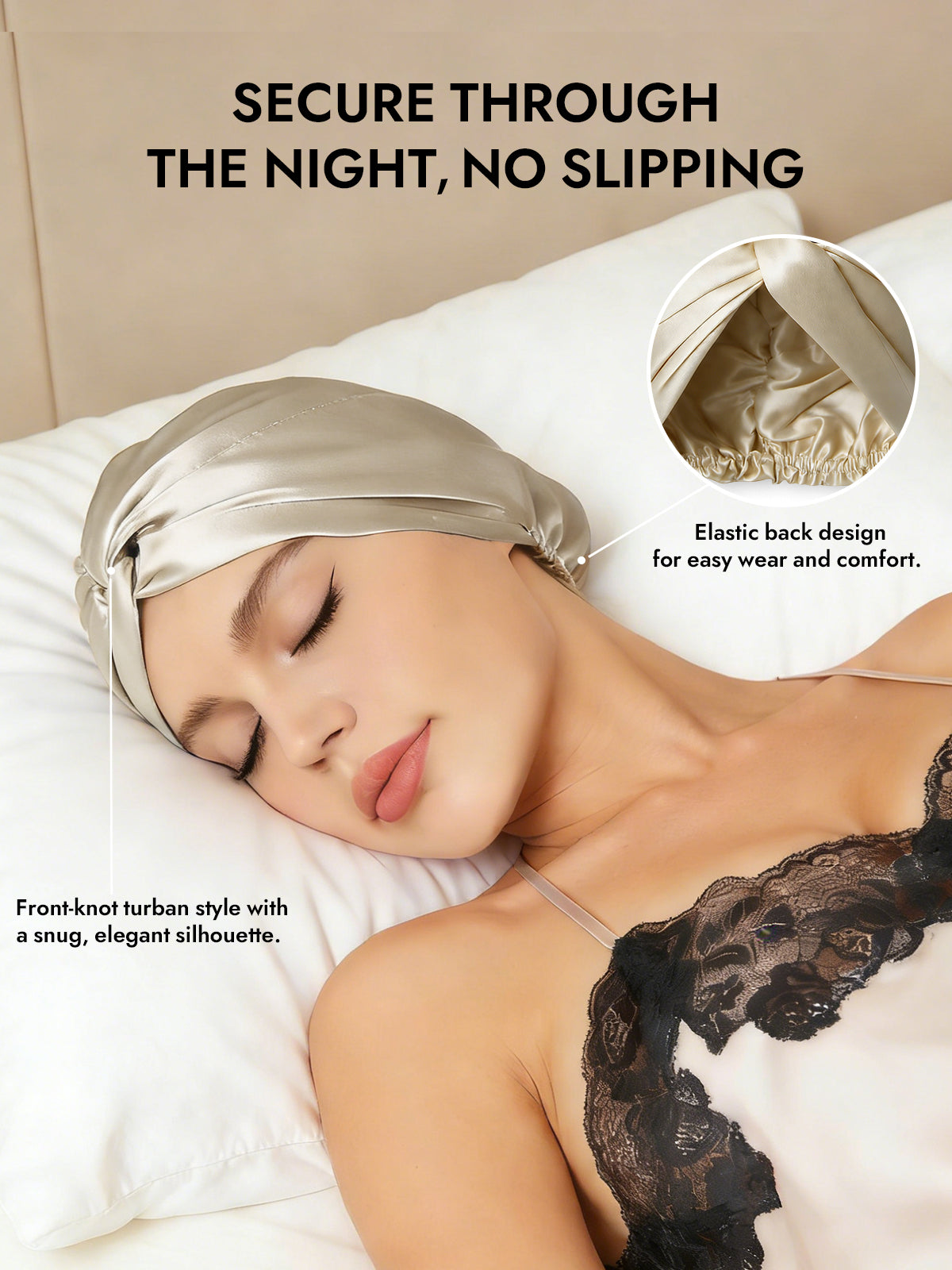 [Beige] SilkSilky-AU Pure Silk Sleep Cap 005