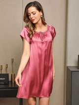 [Pale Mauve] SilkSilky-AU Cap Sleeve Square Neck Nightgown 004