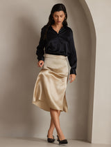 [Black] SilkSilky-AU Long Sleeve Lapel Collar Women's Shirt 005