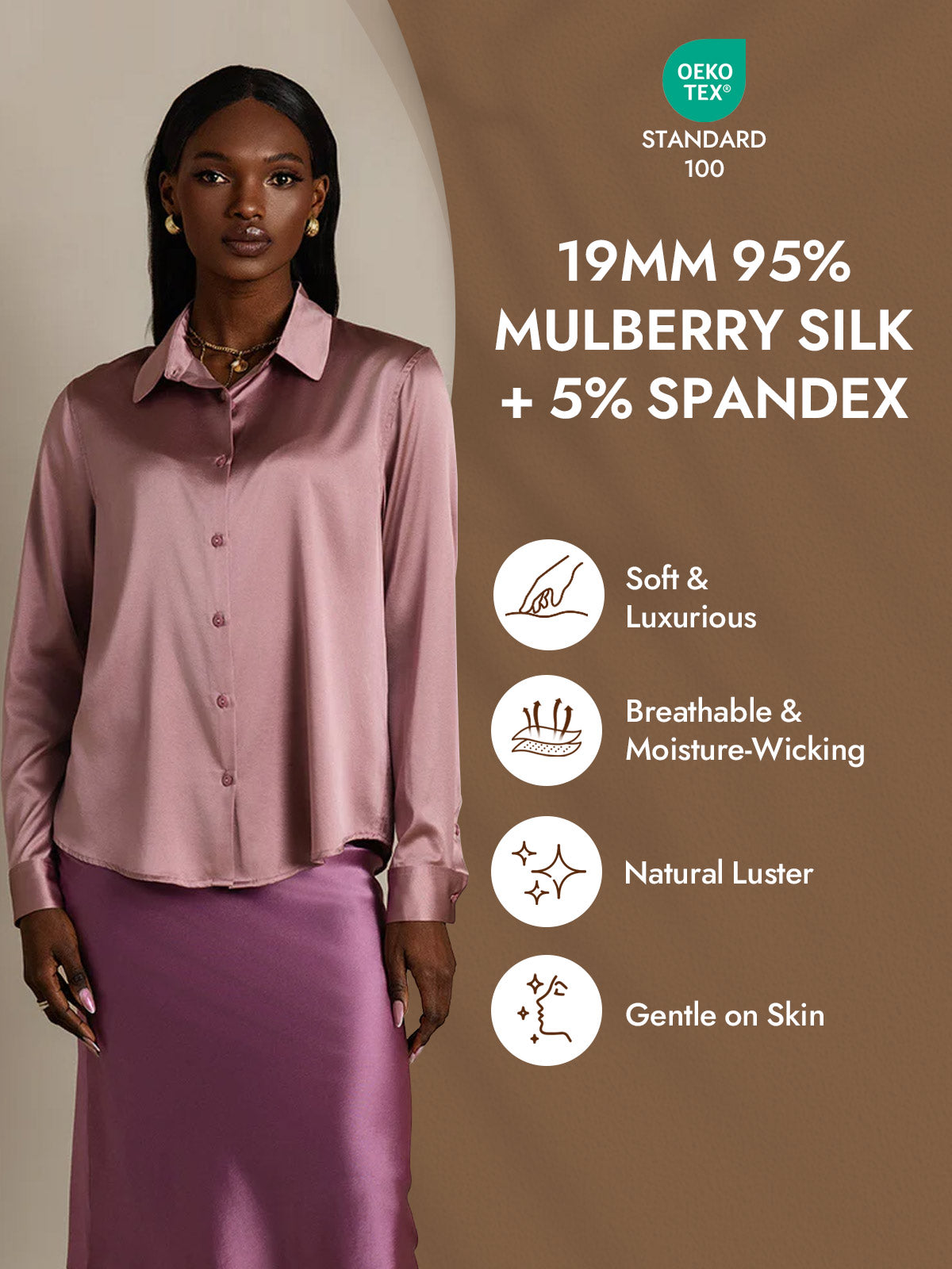 [Pale Mauve] SilkSilky-AU Silk Long Sleeve Lapel Collar Women's Shirt 004