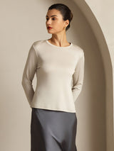 [Gray] SilkSilky-AU 100% Silk Jersey Long Sleeve Crew Neck Women's T-Shirt 010