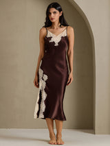 [Coffee] SilkSilky-AU Sleeveless V Neck Nightgown 009