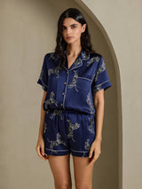 [Navy Zebra] SilkSilky-AU Short Sleeve Lapel Collar Women's Pyjamas 006