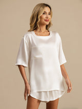 [White] SilkSilky-AU Short Sleeve Round Neck Women's Pyjamas 004