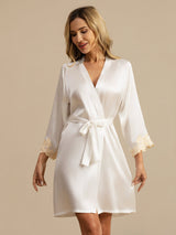 [White] SilkSilky-AU 3/4 Sleeve Women's Dressing Gown 003