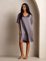 [Purple Gray] SilkSilky-AU Half Sleeve V Neck Nightgown 001