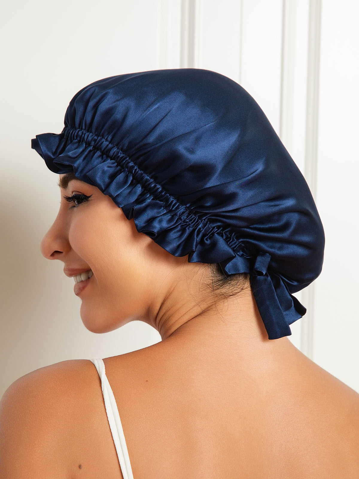 SilkSilky-AU Pure Silk Sleep Cap DarkBlue 001