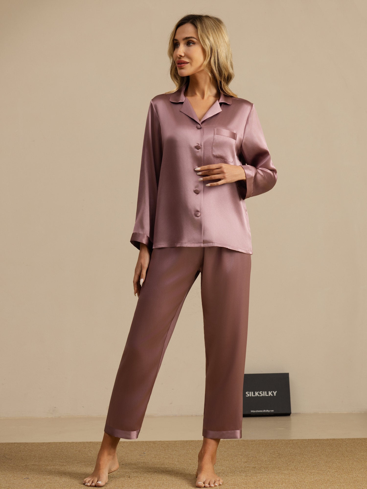 [Pale Mauve] SilkSilky-AU Long Sleeve Notch Collar Women's Pyjamas 007