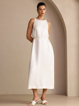 [White] SilkSilky-AU Sleeveless Crew Neck Dress 003