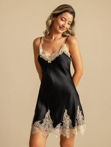 [Black+Beige] SilkSilky-AU Sleeveless V Neck Nightgown 007