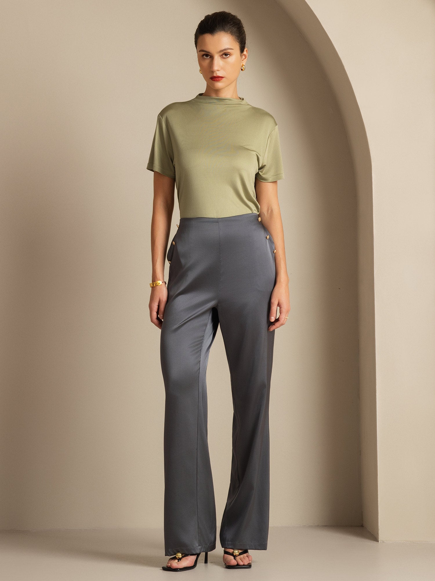 [Dark Gray] SilkSilky-AU 19Momme Silk Womens Pants 008,