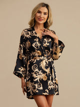 [Black Dragon] SilkSilky-AU 3/4 Sleeve V Neck Women's Dressing Gown 004