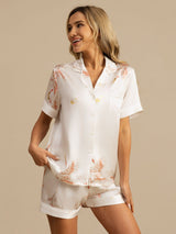 [White] SilkSilky-AU Short Sleeve Lapel Collar Women's Pyjamas 001