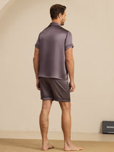 [Purple Gray] SilkSilky-AU Short Sleeve Notch Collar Men's Pyjamas 002