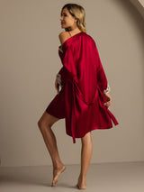 [Wine] SilkSilky-AU 3/4 Sleeve V Neck Nightgown&Dressing Gown Set 002