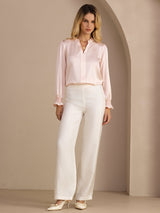 [Pink] SilkSilky-AU Long Sleeve Split Women's Blouse 007