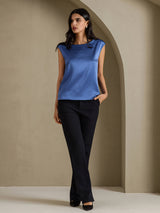 [Real Teal] SilkSilky-AU Cap Sleeve Round Neck Women's T-Shirt 005