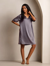 [Purple Gray] SilkSilky-AU Half Sleeve V Neck Nightgown 006