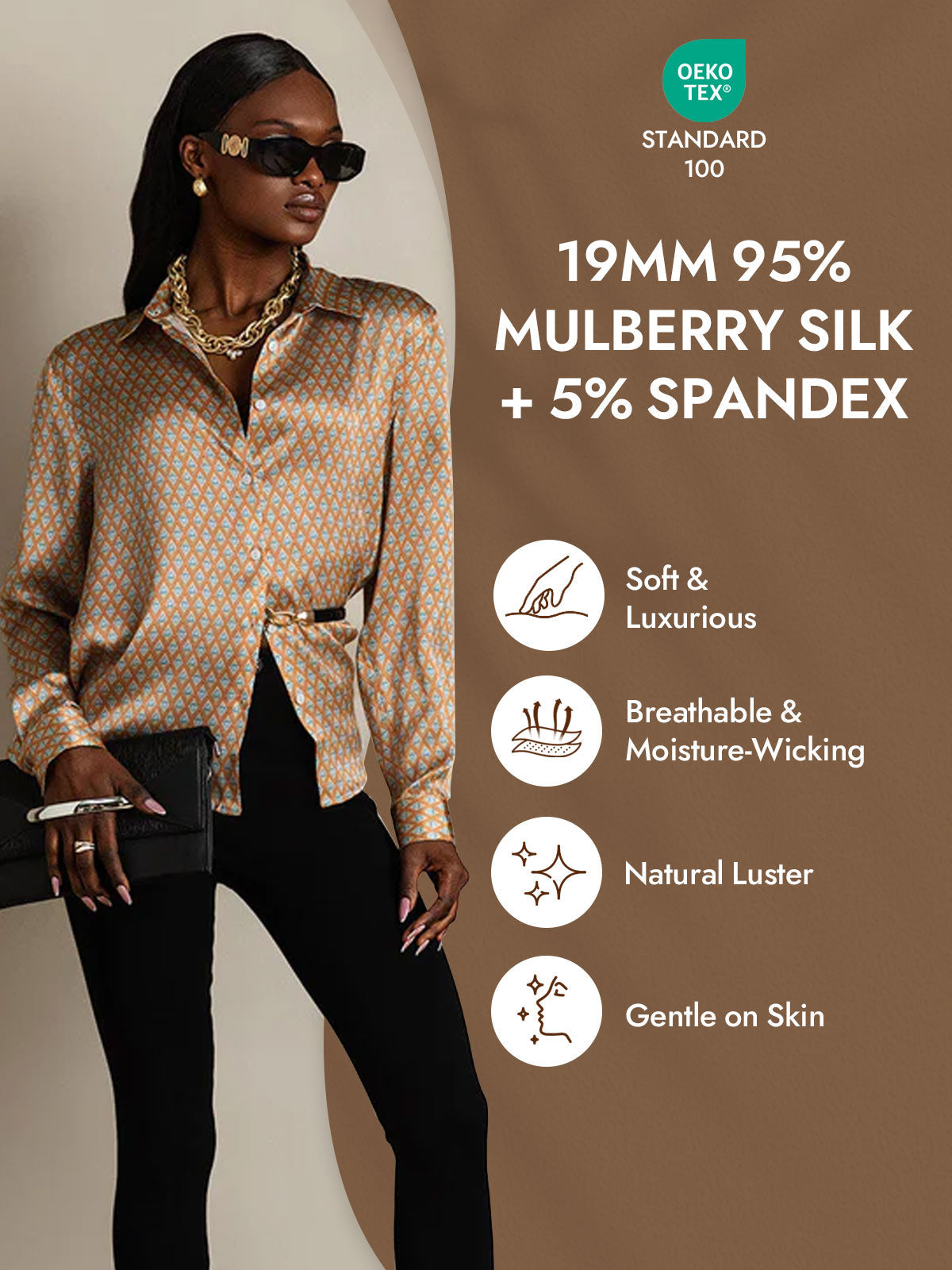 [Floral] SilkSilky-AU Silk Long Sleeve Lapel Collar Women's Shirt 004