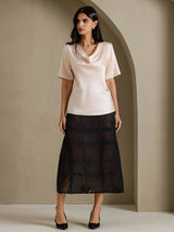 [Beige] SilkSilky-AU Short Sleeve Cowl Neck Women's Blouse 005