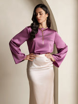 [Deep Purple] SilkSilky-AU Long Sleeve Boat Neck Blouse 004