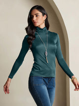 [Dark Green] SilkSilky-AU Silk Jersey Long Sleeve Turtle Neck Women's T-Shirt 003