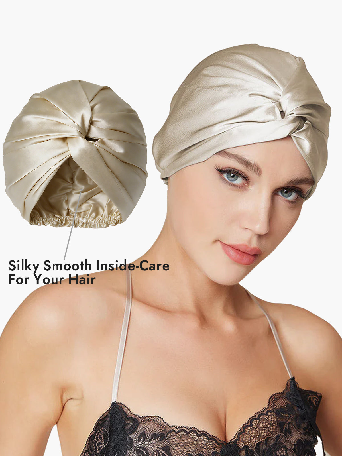 [Beige] SilkSilky-AU Pure Silk Sleep Cap 002