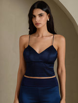 [Dark Blue] SilkSilky-AU Spaghetti Strap V Neck Camisole 001