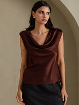 [Bitter Chocolate] SilkSilky-AU Cap Sleeve Cowl Neck Women's T-Shirt 001