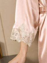 [Pink] SilkSilky-AU 3/4 Sleeve V Neck Nightgown&Dressing Gown Set 010